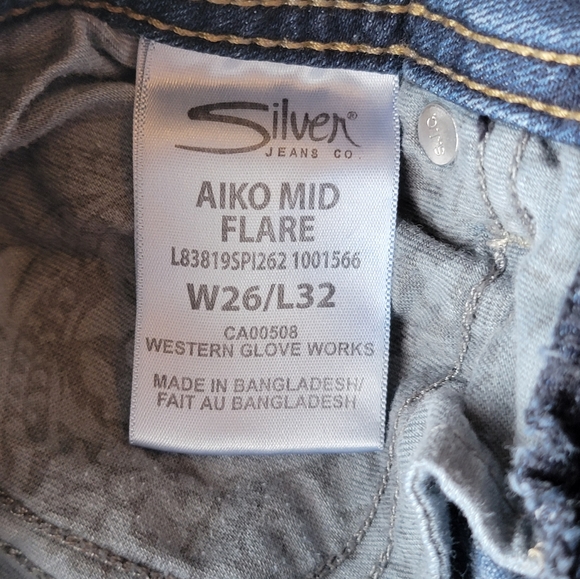 Silver Aiko Mid Flare Jeans Western Glove Works W26/L32 Super Stretch - Picture 5 of 9